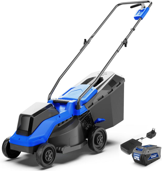 Wild Badger Power Electric Lawn Mower 40V Brushless 14" Cordless&Push, 5 Cutting Height Adjustment, 4Ah Battery and Super Charger, Blue