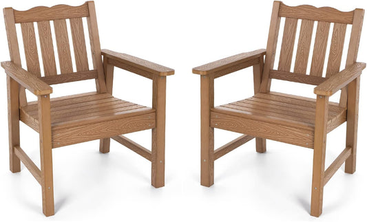 Stoog All-Weather Patio Chairs Set of 2, Oversized Garden Chair with 400 lbs Weight Capacity, Easy to Assemble, Outdoor Chair for Patio, Backyard Deck, Fire Pit & Lawn Porch, Teak