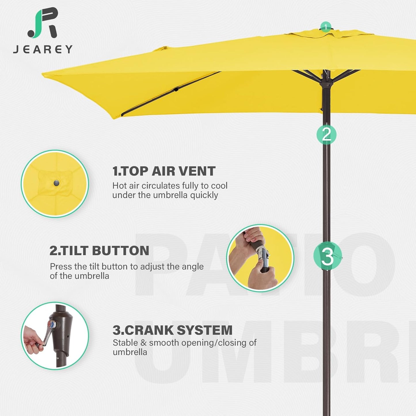JEAREY 6.5x10 ft Rectangular Patio Umbrellas Outdoor Market Umbrella with Push Button Tilt and Crank, Rectangle Table Umbrella 6 Sturdy Ribs UV Protection for Pool Garden Backyard Deck, Yellow