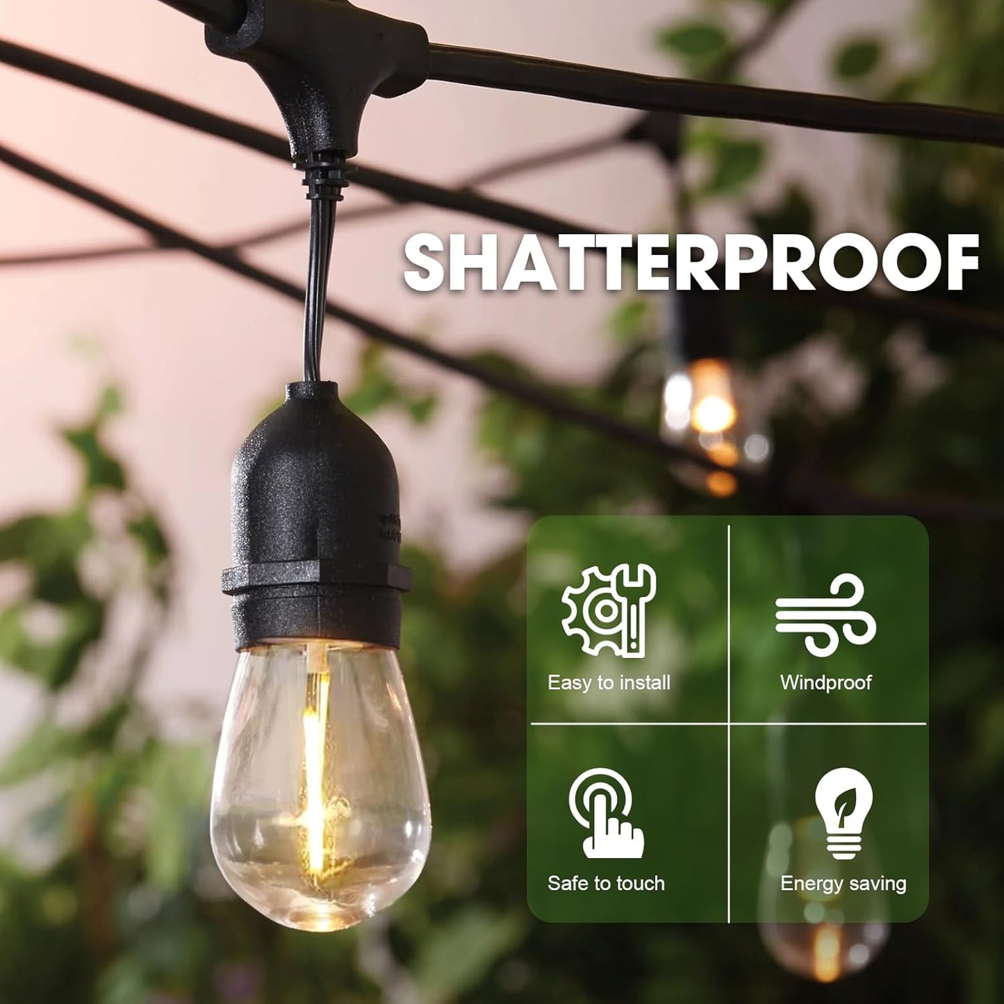 LED S14 Replacement Light Bulbs for Outdoor String Lights, 1W Shatterproof Edison Light Bulbs for Outside Patio Garden, E26 Standard Base, Dimmable, 2200K Warm White, 15 Pack