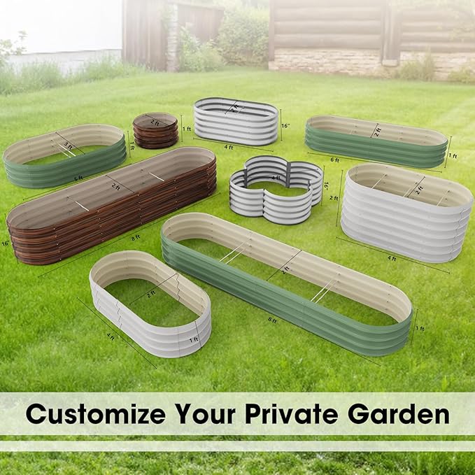 6x2x1ft Oval Galvanized Raised Garden Bed Outdoor 9-in-1 Large Metal Modular Planter Box Raised Beds for Gardening,Vegetables,Fruits,Flowers & Herbs (Green)