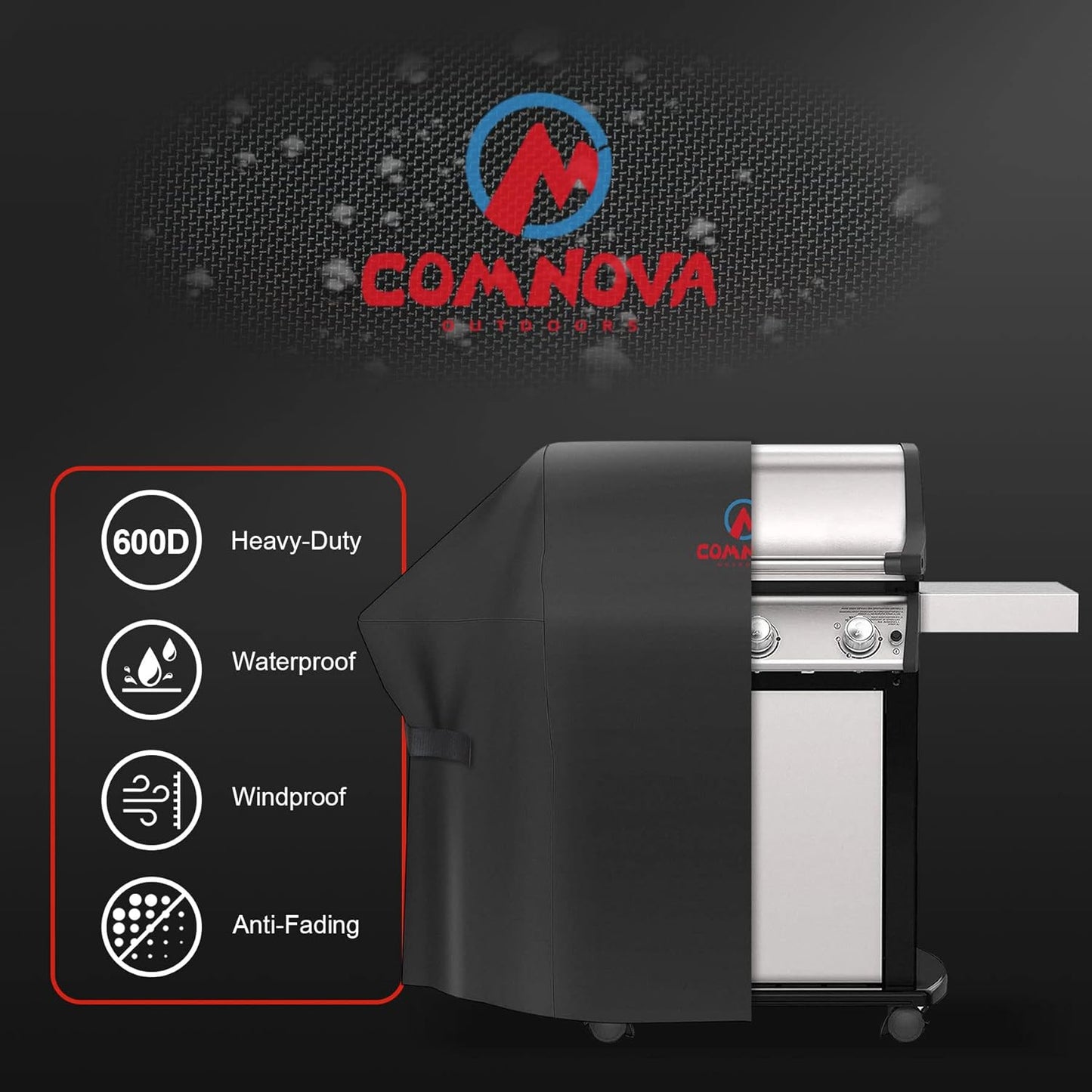 Comnova Grill Cover 55 Inch - 600D BBQ/Barbecue Gas Cover for Outdoor Grill Heavy Duty and Waterproof, Weber, Char-Broil, Nexgrill, Monument, Dyna-glo, Brinkmann and More