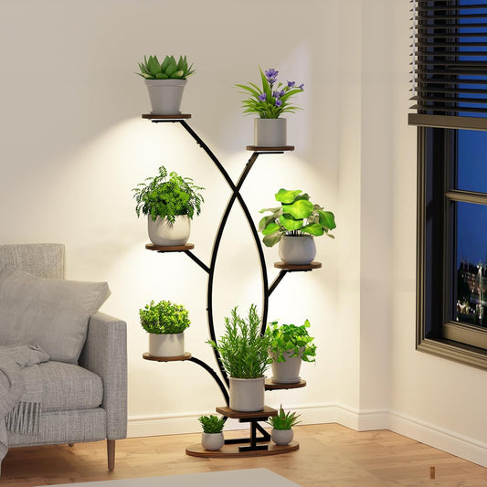 Plant Stand Indoor with Grow Light - 8 Tiered Corner Shelf for Indoor Plants, 57" Tall Plant Shelf with Lights for Indoor Growing , Sturdy Metal Plant Rack for Living Room,Balcony,Patio
