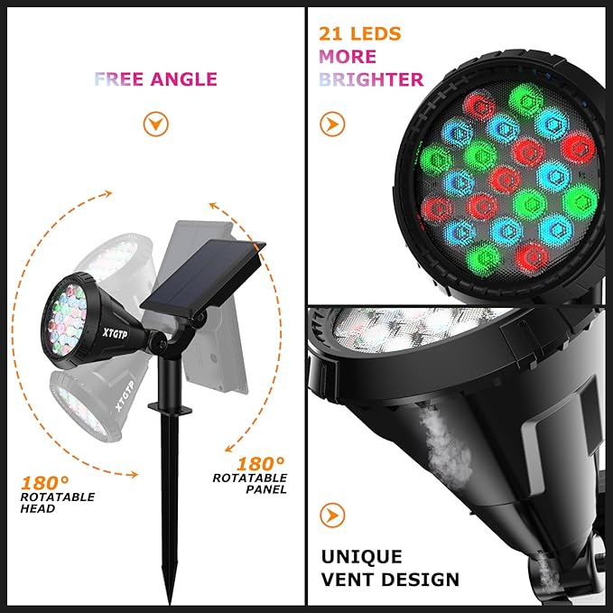 Solar Spotlights Outdoor Color Changing, 180°Adjustable Flag Pole Lights, IP67 Garden Lights Solar Powered Waterproof, Wall Lights for Garden Pool Area Pond, Landscape Solar Light for Yard