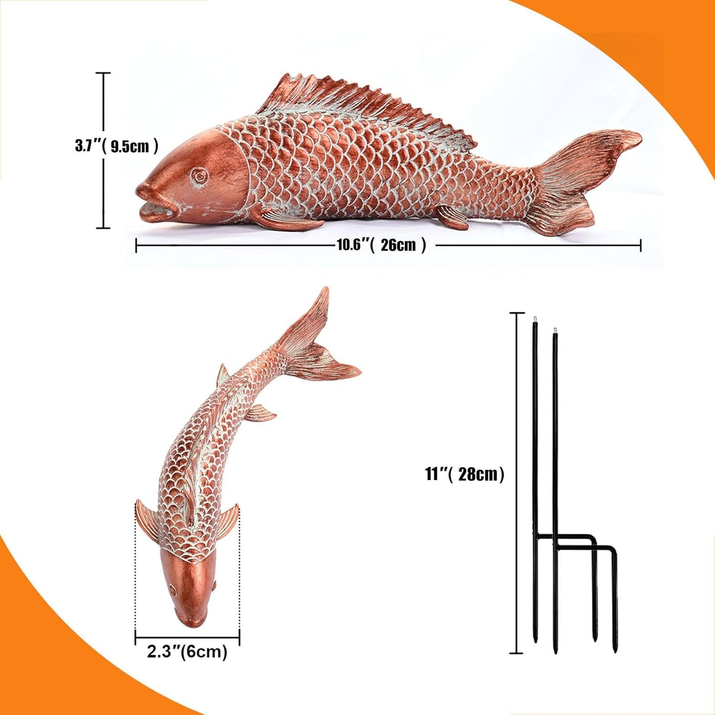 Outdoor Statues Garden Koi Fish Decor, 2pcs Antique Copper Koi Fish Sculpture for Pond Lawn Patio Porch Yard Decor Home House Ornaments, Birthday Gardening Gifts for Grandma Women