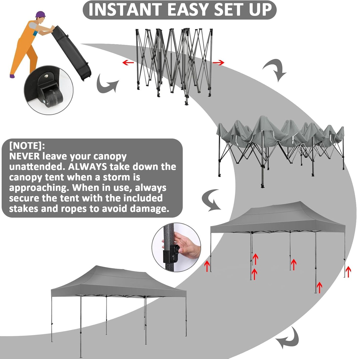 COBIZI 10x20 Pop Up Canopy Without Sidewall,Heavy Duty Canopy UPF 50+ All Season Wind Waterproof Commercial Outdoor Wedding Party Tents for Parties Gazebo with Roller Bag(10 x 20 ft Gray)