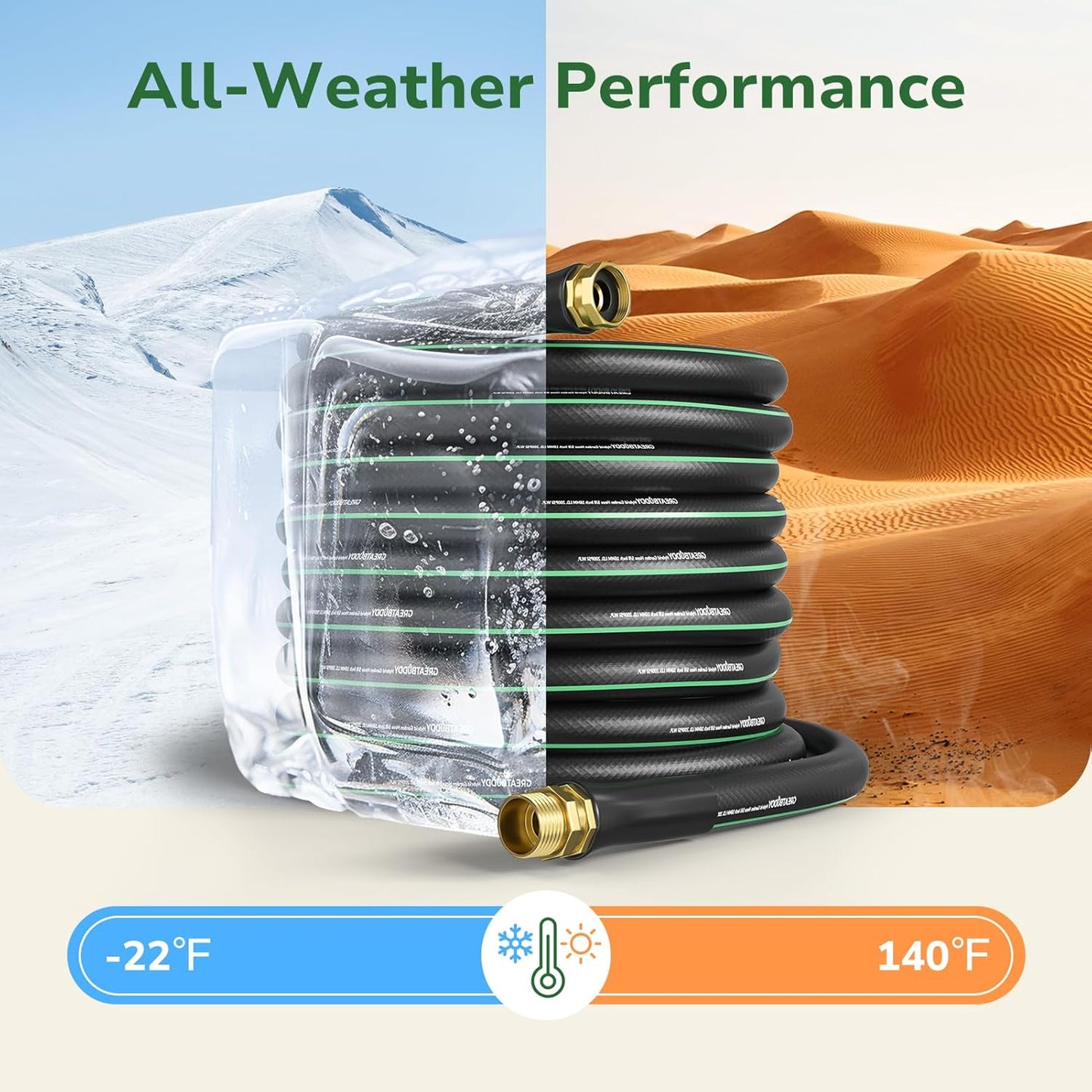 GreatBuddy 100 ft Garden Hose 5/8", Less Kink Heavy Duty Water Hose, Durable & Flexible Hose for Outdoor, Lawn, Car Washing, Pet Bathing and Household