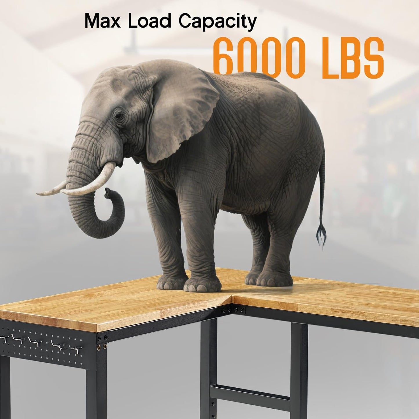 Albott 56"x48" L-Shaped Adjustable Workbench with Storage & Power Strip, Heavy Duty Tool Bench for Woodworking, Garage, Workshop, Home Office, 6000LBS Load, Pegboard & Hooks, ETL Certified