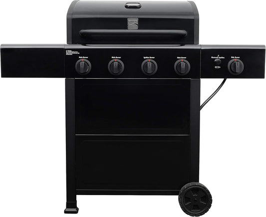 Kenmore 4-Burner Gas Grill with Side Burner, Outdoor BBQ Grill, Propane Gas Grill, Cast Iron Cooking Grates, Electronic Ignition, Warming Rack, Open Cart Design, 53000 BTUs, Black