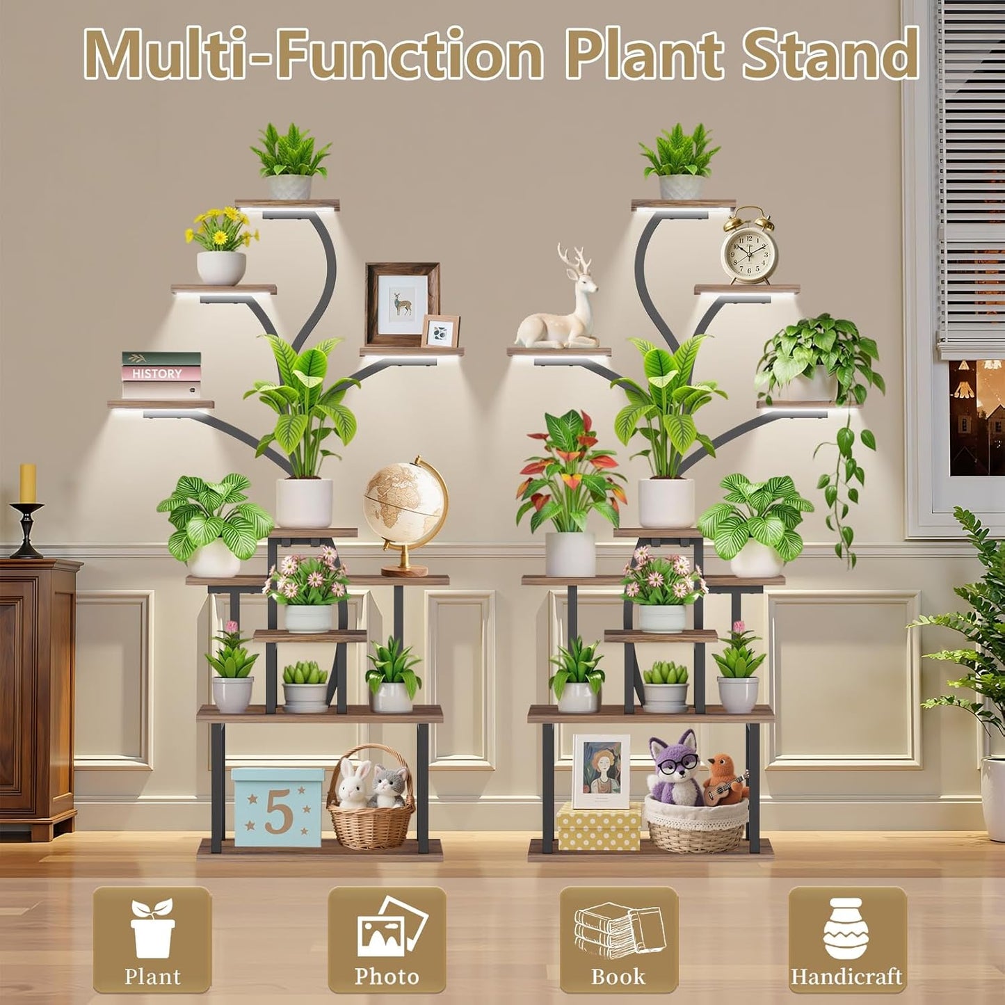 Plant Stand Indoor with Grow Lights - 10 Tiered Indoor Plant Shelf, 65" Corner Plant Stands for Indoor Plants, Tree Shaped Plant Rack for Multiple Plants, Metal Flower Display for Home, Balcony, Patio