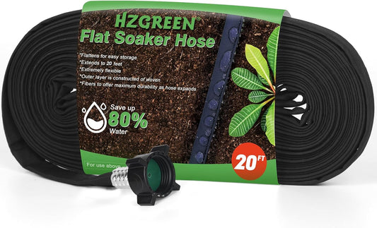Flat Soaker Hose 20FT,Drip Hose for Garden Beds Linkable Irrigation System Lightweight and Easy Watering for Tree Plant and Save 80% Water for You (20FT)