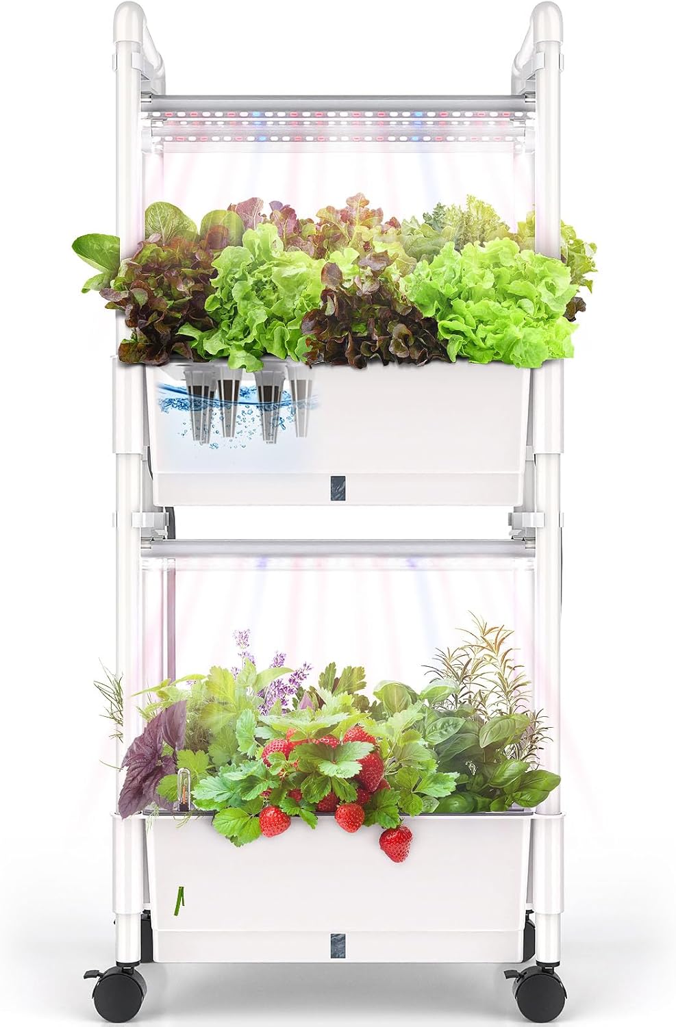 Hydroponics Growing System,AOONEG 28Pods Indoor Herb Garden with LED Grow Light,Hydroponics Growing System Kit with Automatic Timer,Pump System,Adjustable Height (No Seed,Glossy White, 2Layer-28Pods)