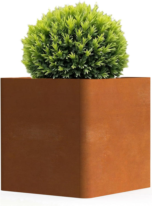 Corten Steel Planter Box 26" L x 26" W x 26" H,Large Metal Square Planter for Outdoor Plants,Metal Cube Flower Pot with Drainage Hole for Porch Hotel Patio Yard