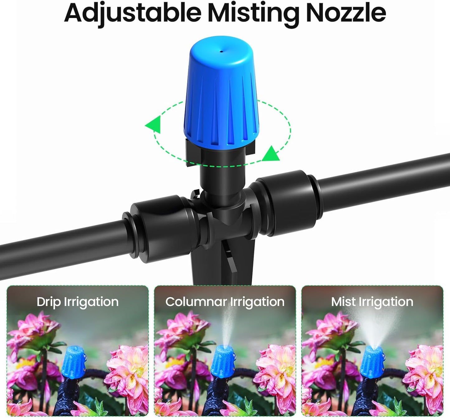 MIXC 65FT Greenhouse Watering System- Quick Efficient Connector Hanging Plant Watering System Automatic Mist Irrigation Kit with 1/4" Blank Tubing and Misting Nozzles