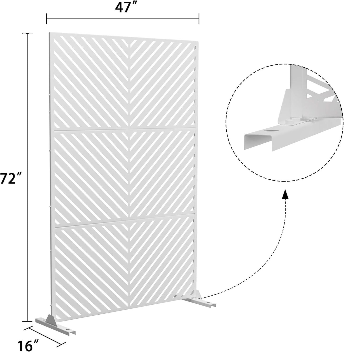 Metal Privacy Screen Outdoor 72" H×47" W,Freestanding Decorative Privacy Screen for Balcony Yard&Garden, Privacy Fence-White&Arrow