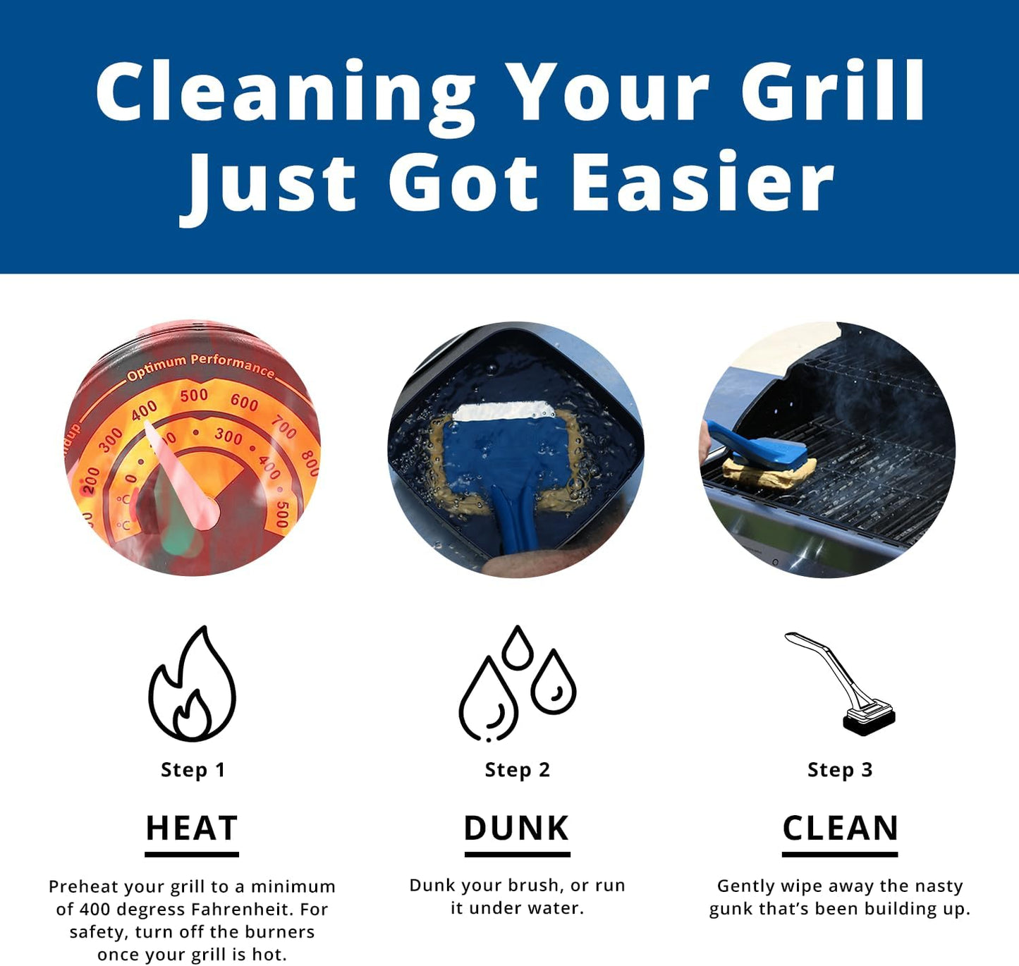 Grill Rescue BBQ Replaceable Scraper Cleaning Head, Bristle Free - Safe, Durable and Unique Scraper Tools for Cast Iron or Stainless-Steel Grates, Barbecue Cleaner (GB3000)