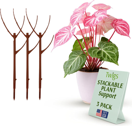 Stackable Plant Support Stakes, Stem Holder Structures for Indoor & Outdoor Use, Garden Accessories for Climbing & Potted Plants, Trellis Alternative - Begonia Red, 3 Pack, 17" L