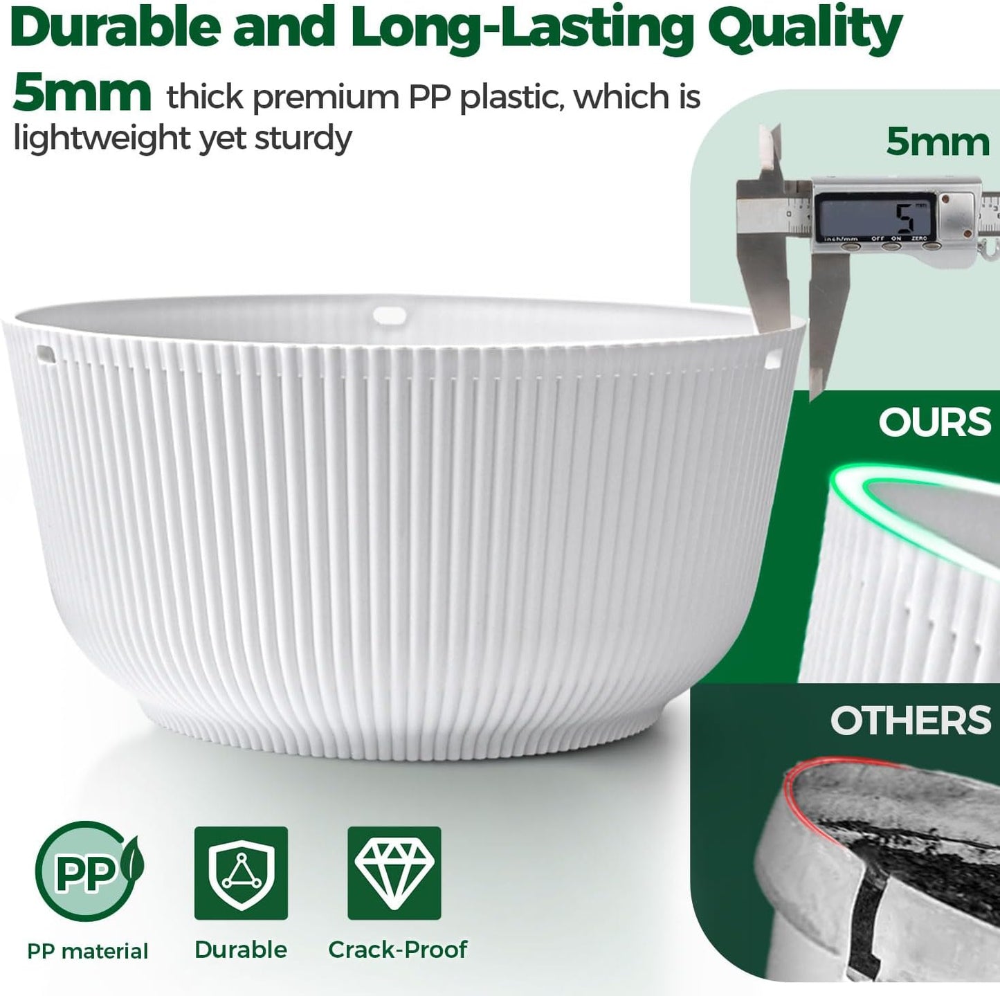 T4U 12 Inch Large Hanging Planters for Outdoor Plants, 2 Pack Self Watering Pots Indoor, Hanging Baskets for Plants,Hanging Flower Pot with Drainage Hole and Plant Hanger, White