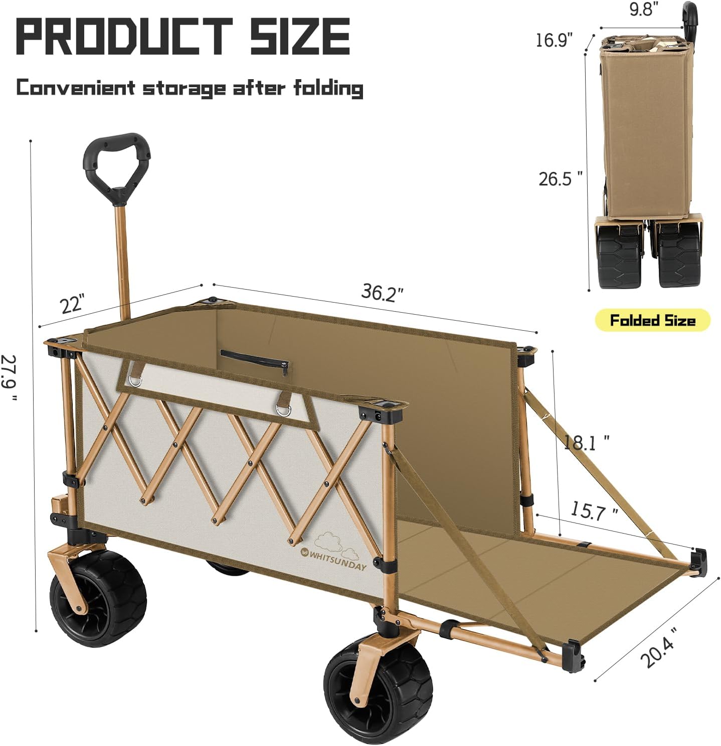 Whitsunday Collapsible Folding Wagon with Table, Heavy Duty Utility Beach Wagons with Opened Tailgate and All-Terrain Wheels for Camping,Garden,Sports (Max Beige)