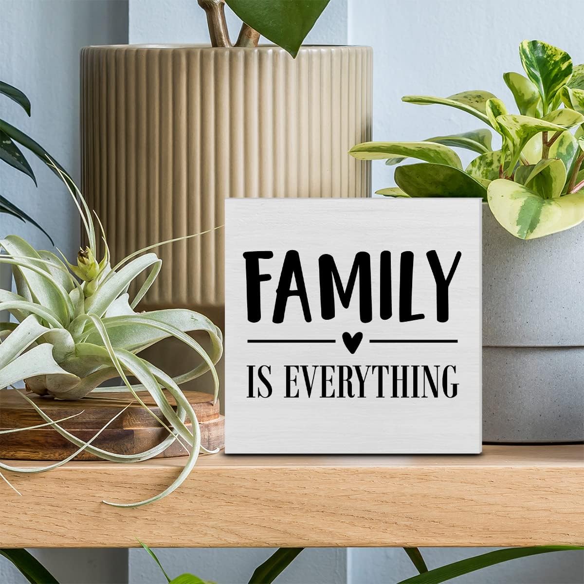 Family is Everything Decorative Wooden Box Sign Family Home Wood Block Plaque Decor Rustic Shelf or Wall Display for Living Room Bedroom