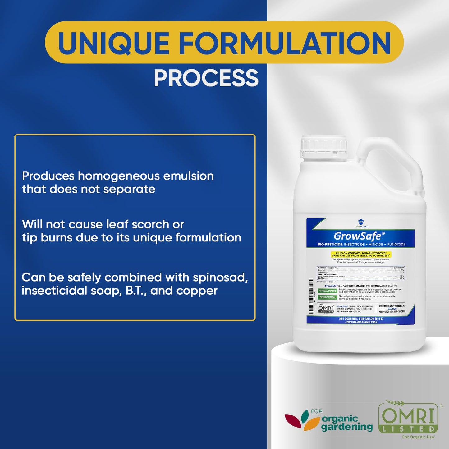 GrowSafe Bio-Pesticide, Organic and Natural Miticide, Fungicide and Insecticide (1.45 Gal)