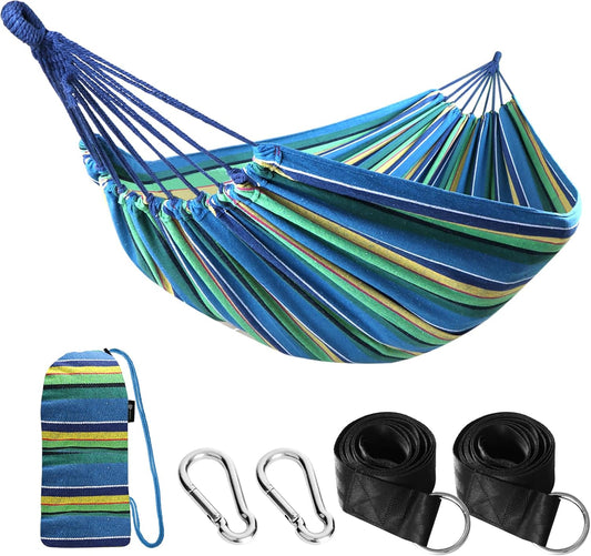 ANYOO Cotton Hammock Portable Camping Hammocks for Hanging Sturdy Garden Comfortable Fabric Hammock with Tree Straps Up to 660lbs with Travel Bag for Camping Outdoor/Indoor Patio Backyard