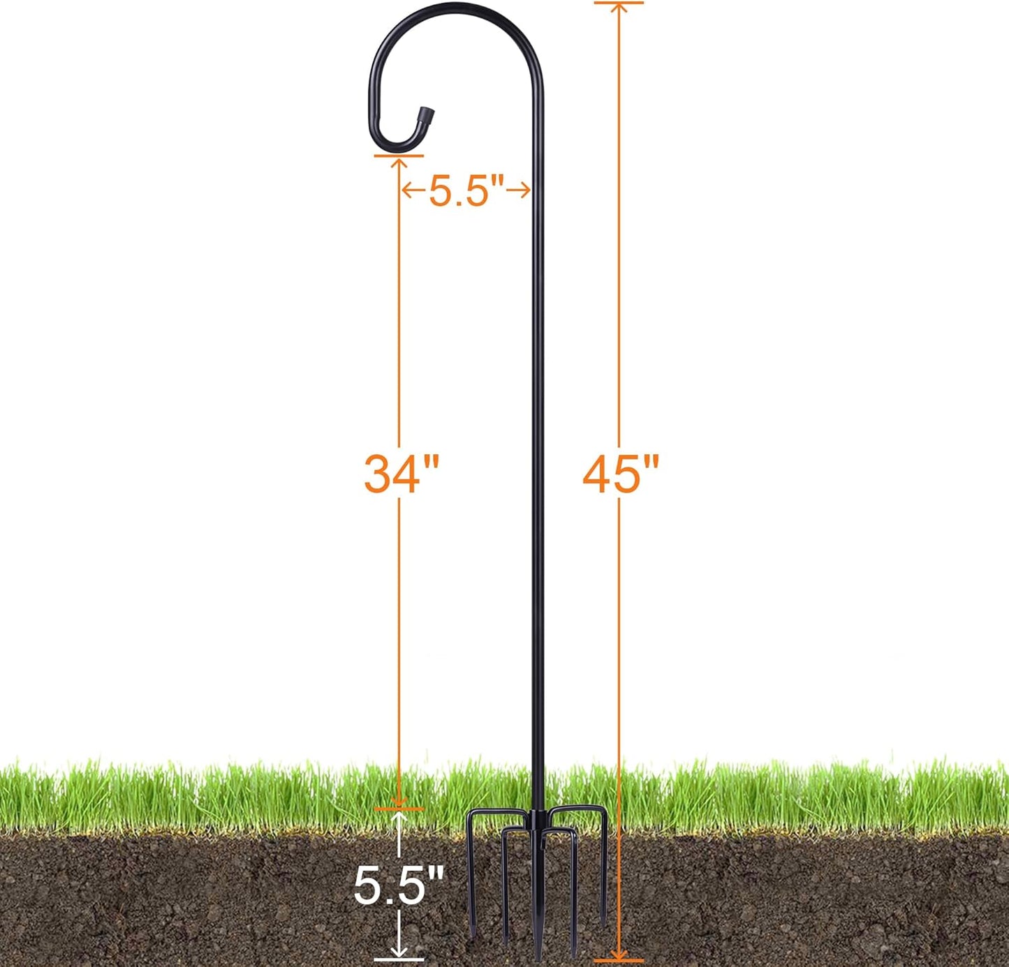 Ottsuls Bird Feeder Pole, 45 INCH Heavy Duty Shepherds Hooks for Outdoor with 5 Prong Base, Adjustable Stand Hanger for Garden Plant, Hummingbird Feeder, Lantern, Hanging Wedding Decor (2 Pack)