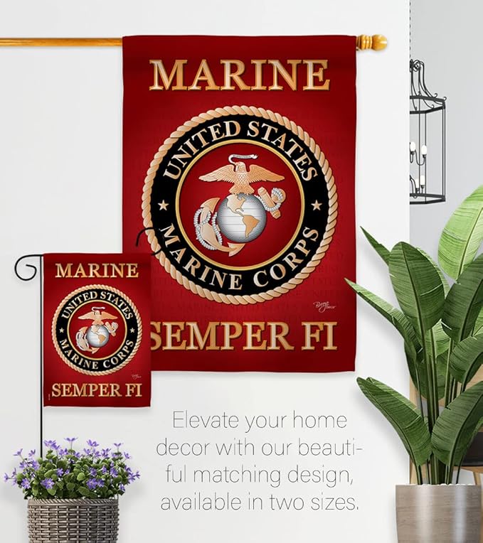 Breeze Decor Marine Corps Pack Armed Forces USMC Semper Fi United State American Military Veteran Retire Official Applique Banner Small Garden Yard Gift Double-Sided, House Flag 28" x 40", Made In USA