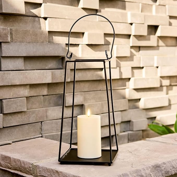 LampLust Black Lanterns Decorative Outdoor with Flameless Candle, 12 Inch, Black Metal Candle Lantern, No Glass, Batteries Included, Outdoor Lanterns for Front Porch or Patio, Farmhouse Outdoor Décor