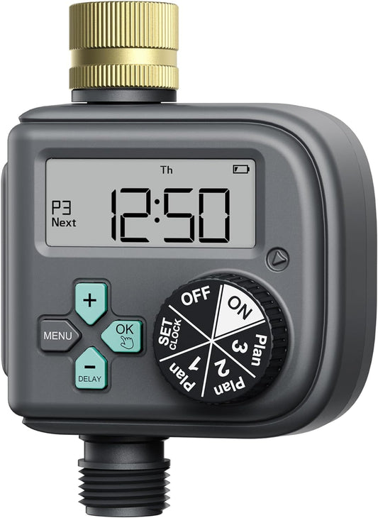 RAINPOINT Sprinkler Timer with 3 Different Programs, Waterproof Hose Timer Brass Inlet with Rain Delay/Manual/Automatic Irrigation System, 1 Outlet
