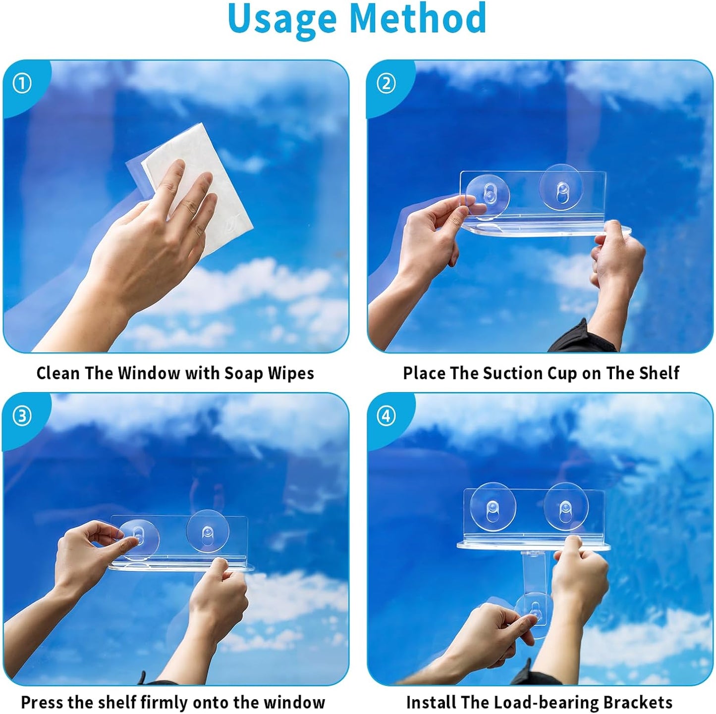 2-Pack Acrylic Window Plant Shelves with Suction Cups & Support Brackets - Rectangle Window Sill Extender for Herb Pots, Succulents, Flower Boxes, Micro Greens | Indoor/Outdoor Use