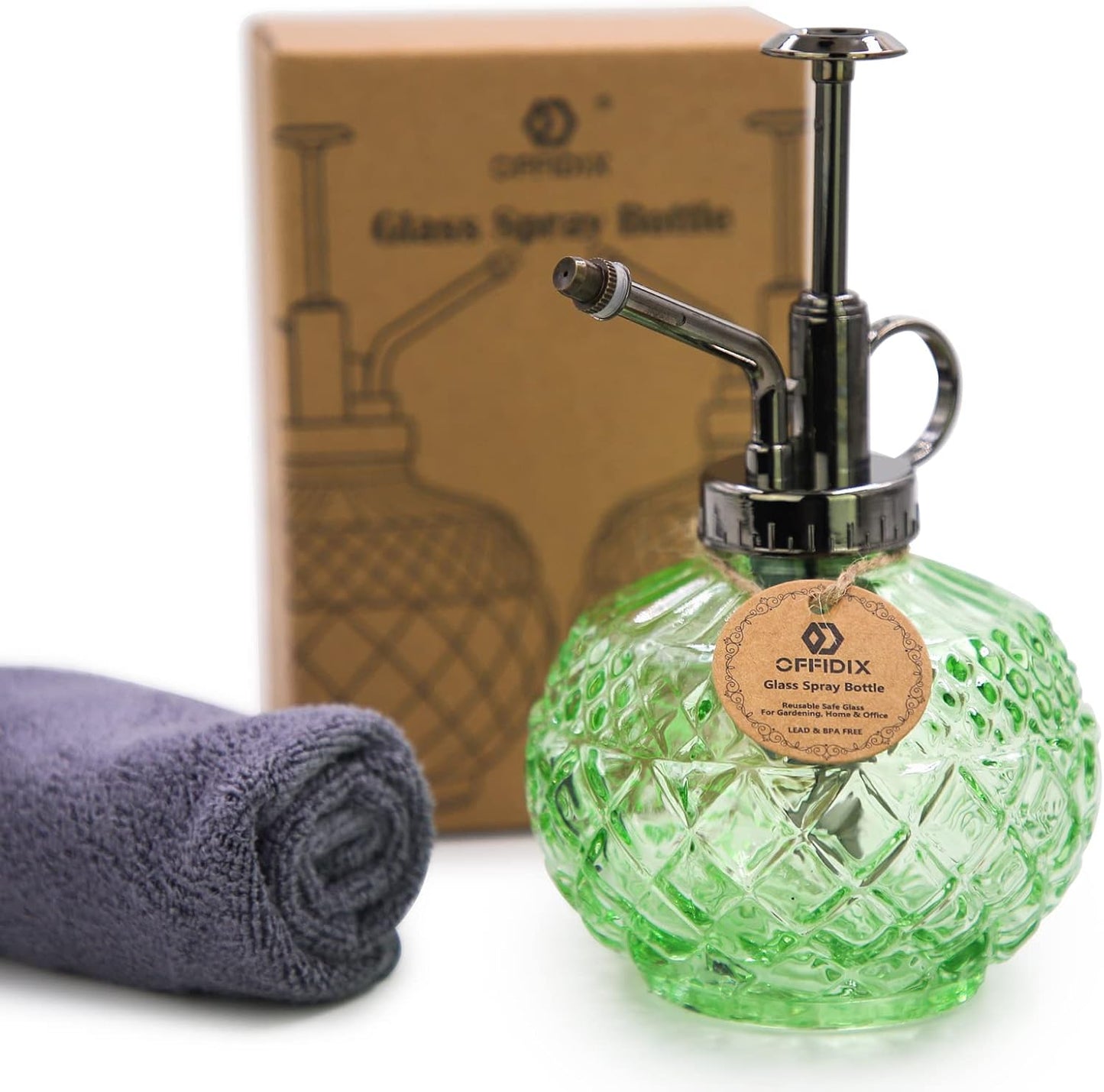 OFFIDIX Plant Mister, Mister Spray Bottle for Plants,Glass Spray Bottles with Plastic Bronze Plastic Top Pump,300ML Small Watering Can for Gardening, Cleaning (Light Green)