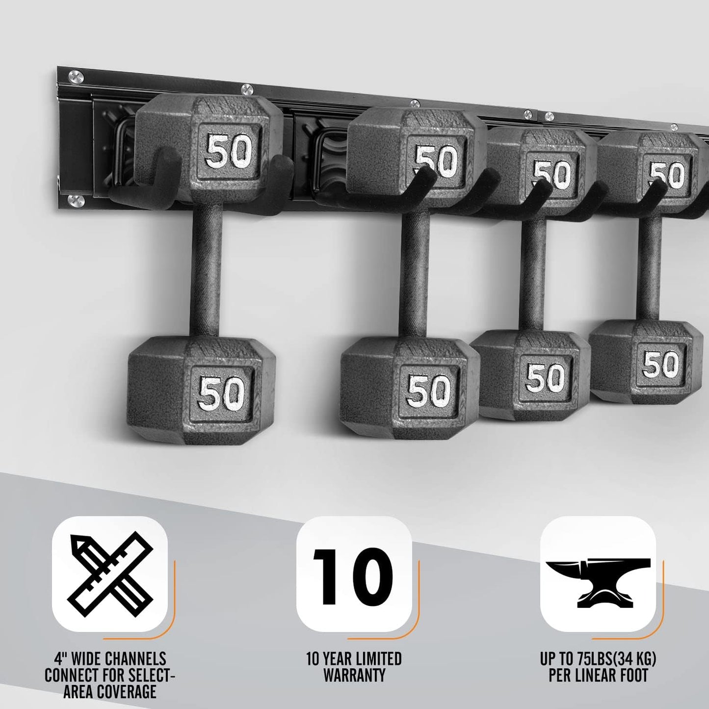 Tool Rack Kits, Garage Wall Organization Hanger with 1 Mop Hook and two 8-inch Multi-Purpose Hooks, Garden Yard Shovels Rakes for String Hedge Trimmer Brooms Hoses Folding Chairs ladders, and More