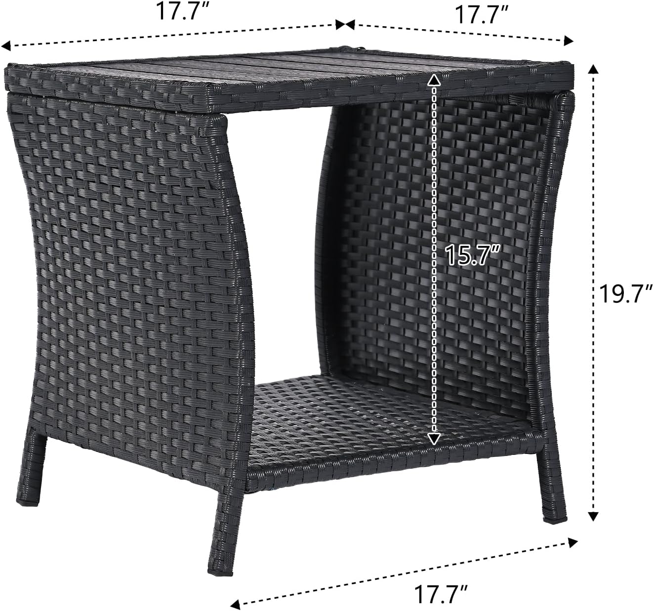 Outdoor Side Table Small Outdoor End Table for Patio Black Wicker Rattan Coffee Table with Storage & Poly Lumber Table Top Square for Outside Balcony Porch Backyard Deck
