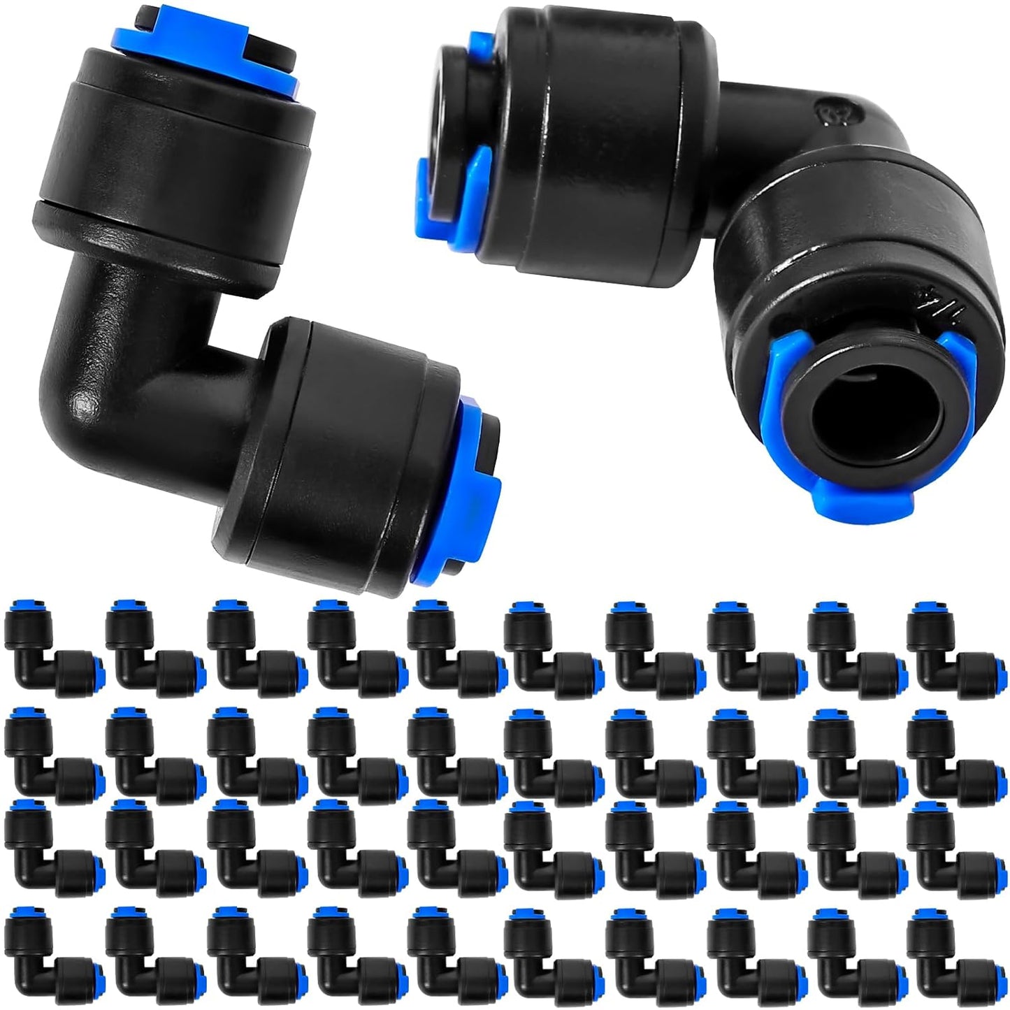 40 Pack 1/4" Universal 90 Degree Elbow Fitting, Quick Connect Universal Drip Irrigation Tubing Coupling Valve, Connector Locking Fitting for Sprinkler or Drip Irrigation System