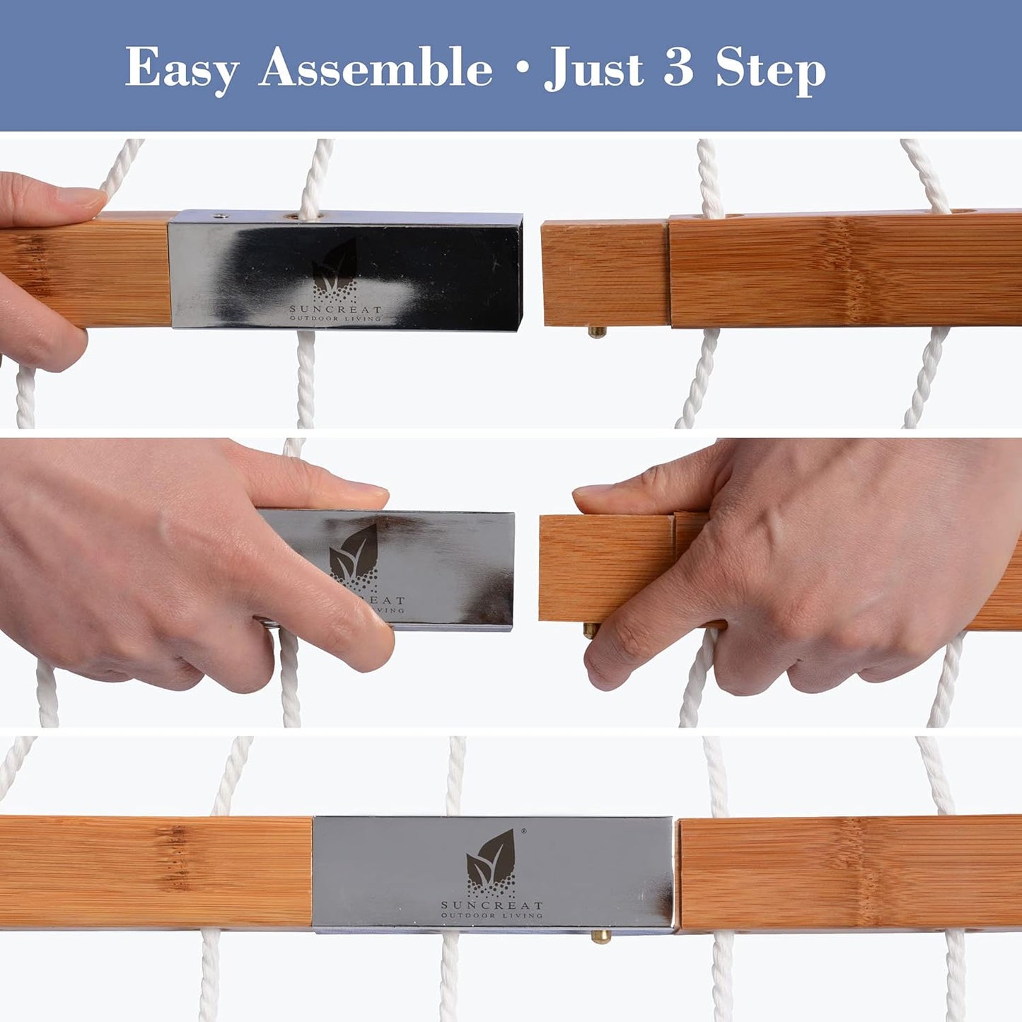 SUNCREAT Portable Hammock with Carrying Bag, 2 Person Hammock with Curved Spreader Bar, Blue Stripes