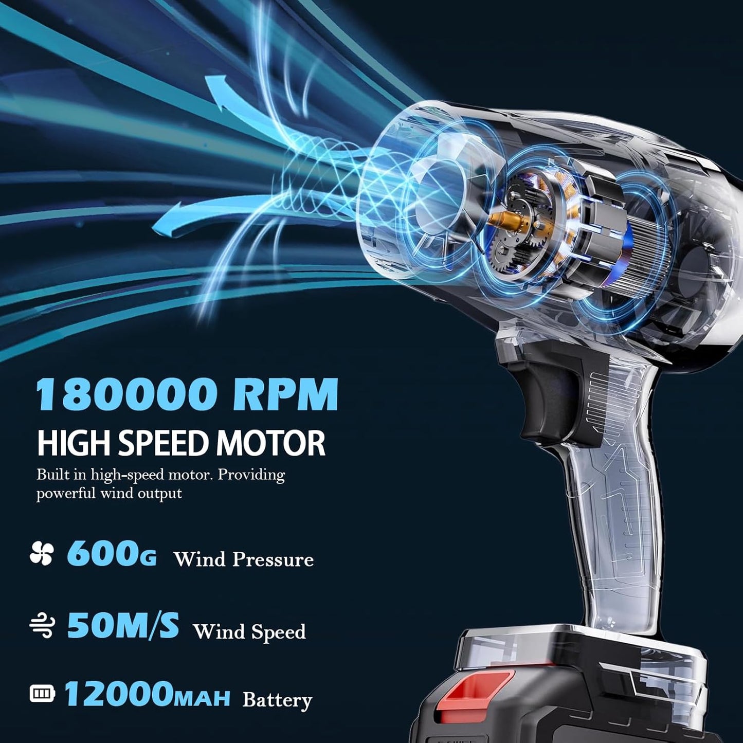 Cordless Leaf Blower - Handheld Leaf Blower with Battery and Fast Charger, High-Speed Motor and Adjustable Speed Design, Portable Dust Cleaner for Patio Cleaning, Lawn Care