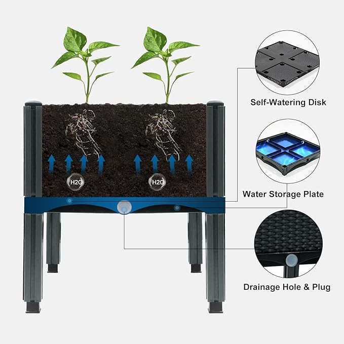 MAYOLIAH Raised Garden Bed with Drainage Elevated Planter Box Plastic Raised Beds for Gardening Vegetables Herb Flowers, Perfect for Indoor Outdoor Planting, 3 Boxes Grey