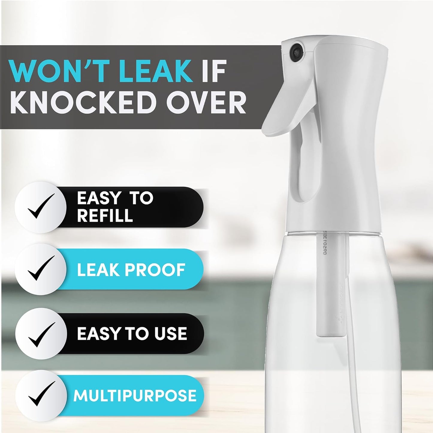 Hula Home Spray Bottle for Hair (20oz/590ml) - Powered by Flairosol® Spray Technology - Continuous Ultra Fine Mist Sprayer – For Hairstyling, Cleaning, Salons, Plants, Essential Oil & More - White