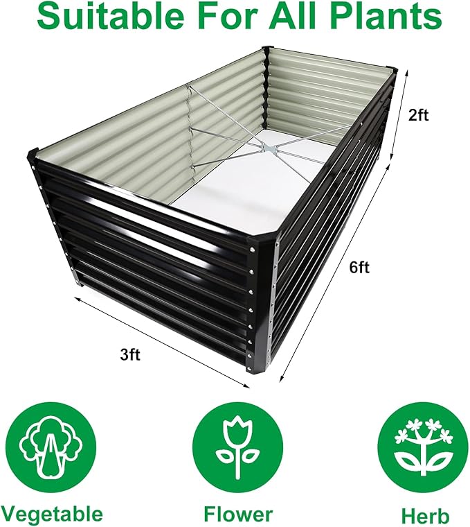 JERIA 6×3×2ft Galvanized Raised，Outdoor Metal Raised Garden Bed, Rectangular Deep Root Planter Box for Vegetables, Flowers, Herbs