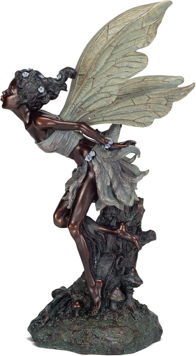 Lovely Kissing Fairy Bronze Tone 19.75 Inches Polyresin Outdoor Garden Statue