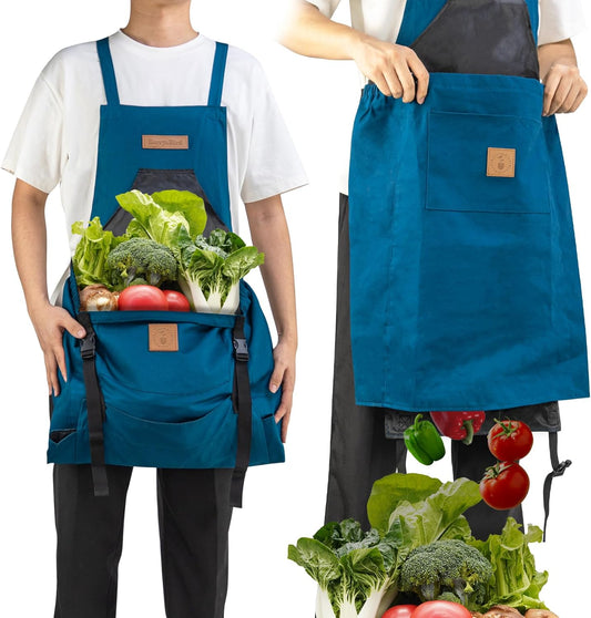 Berry&Bird Harvest Apron, Canvas Gardening Apron with Pockets and Harvesting Pouch Waterproof Harvesting Apron