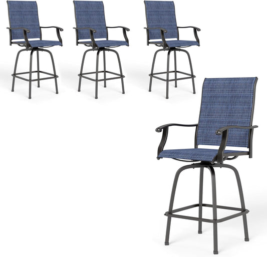 PHI VILLA Outdoor Swivel Bar Stools Set of 4, Bar Height Patio Stools & Chairs with All Weather Textilene Sling Fabric, 30 Inch High Top Tall Bar Chairs for Outside Balcony & Porch, Blue