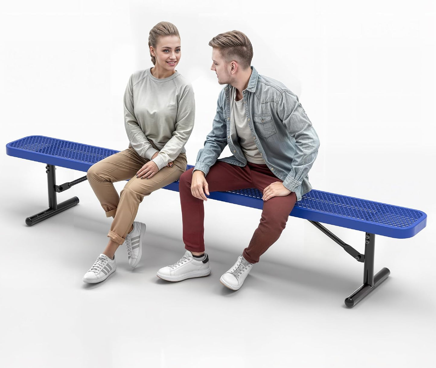 Heavy-Duty Outdoor Metal Bench, Thermoplastic-Coated, Portable, Weatherproof, Commercial-Grade for Parks, Gardens, Patios, Stores & More (8 Ft - Portable, Blue)