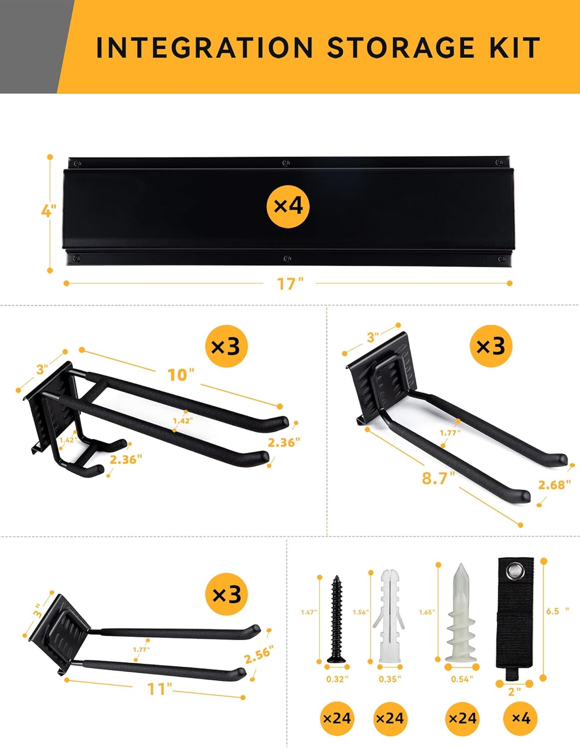 Wall Mount Garden Tool Organizer 68 Inches Max Load 730lbs Garage Storage, Garage Organization, Adjustable with 9 Heavy Duty Hooks and 4 Cable Ties, Yard Shed and Power Tool Organizer Rack