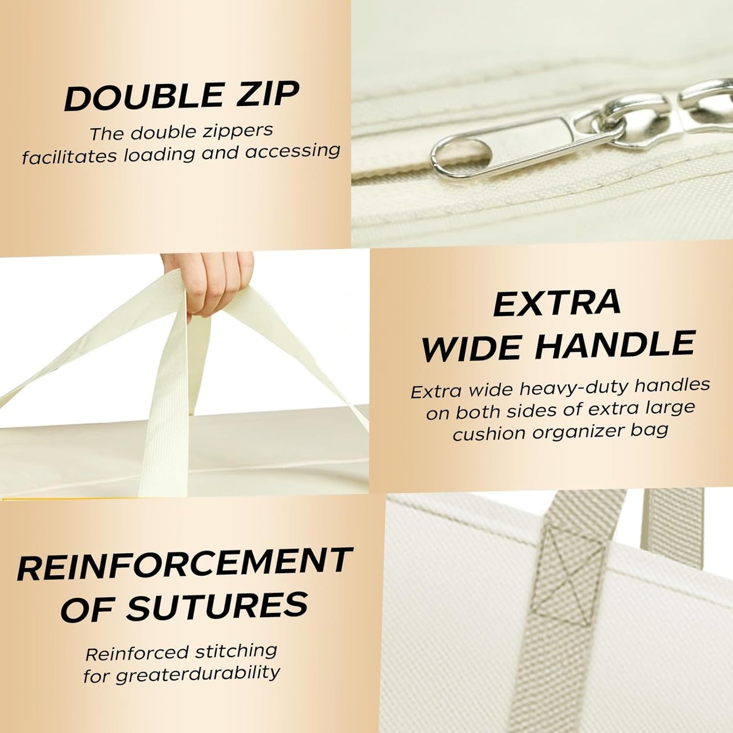 Cushion Storage Bag Waterproof Outdoor Cushions Storage Bag 68" L x 30" W x 20" H Large Patio furniture Cushion Storage Bags with Handle and Zipper (Beige, 1 Pack)