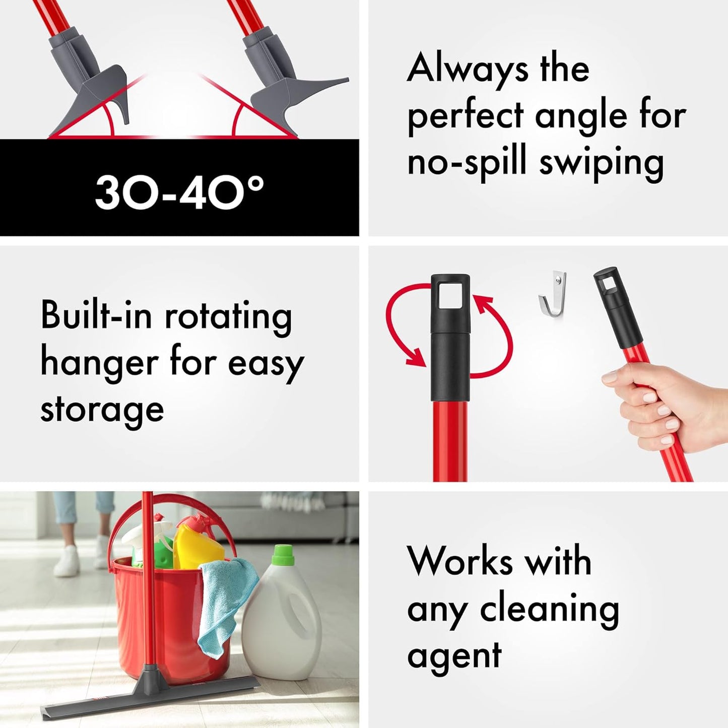 Tyroler Floor Squeegee for Concrete Floor, 17" Heavy Duty Squeegee for Floor, Squeegee Broom for Floor with 55" 4 Part Handle Perfect for Tiles, Marble, Garage, Deck, Patio, Bathroom, Shower, Window