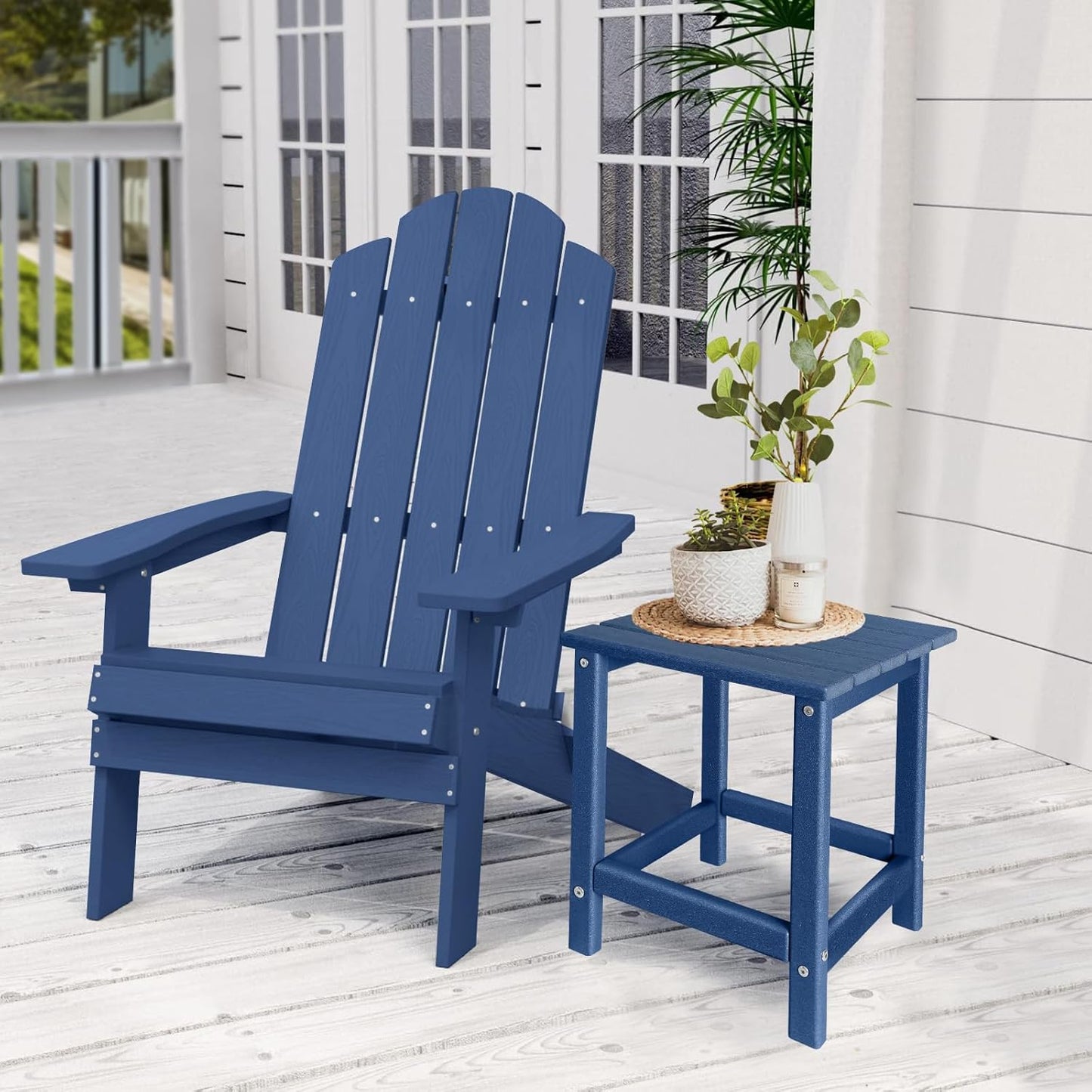 Adirondack Side Table Outdoor, HDPE Small Outdoor Table for Patio, Outside End Table, Blue, 13.98" x 13.19" x 16.73"