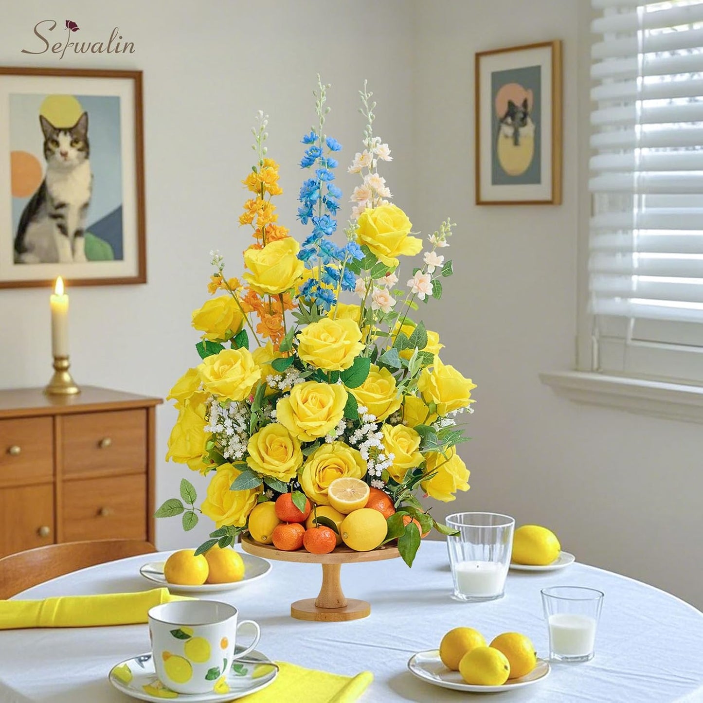 Serwalin ﻿30pcs Artificial Yellow Roses, Realistic Silk Roses Fake Long Stem Artificial Roses for Mother,Wedding Bouquet Table Centerpieces Party Home Birthday Graduation Decorations