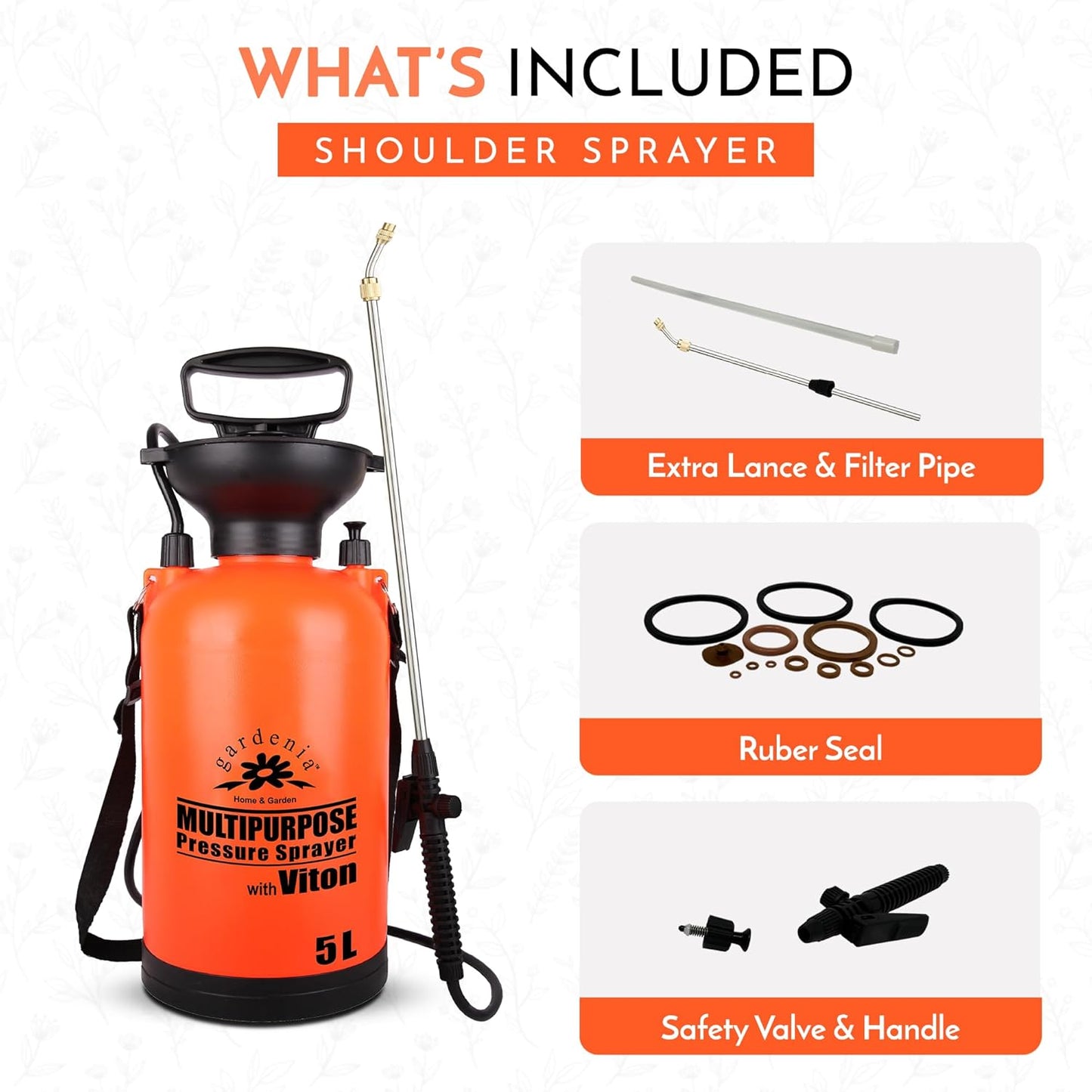 Pump Sprayer Upgraded Garden Sprayer Premium Viton Seals Telescopic Metal Lance & a Complete Set of Spare Parts Pumping Spray Bottle 5L for Watering Lawn Care & Home & Car Cleaning